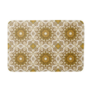 Tapete De Banheiro Batik Mandala Padrão Mostarda Dourada e Creme Bath