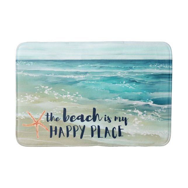 Tapete De Banheiro Beach Happy Place Watercolor Waves Coastal (Frente)