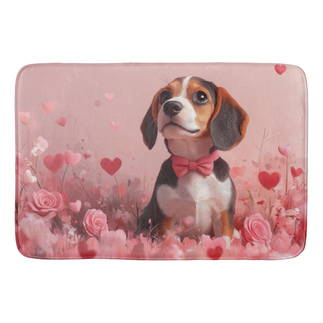Tapete De Banheiro Beagle com Rosas - Dia dos Namorados (Frente)