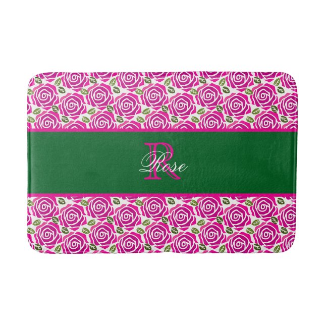 Tapete De Banheiro Beautiful Modern Hot Pink Magenta Roses Monogram  (Frente)