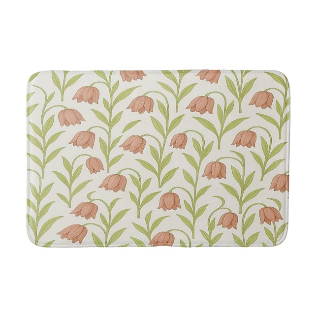 Tapete De Banheiro Beige e Floral Rosa (Frente)