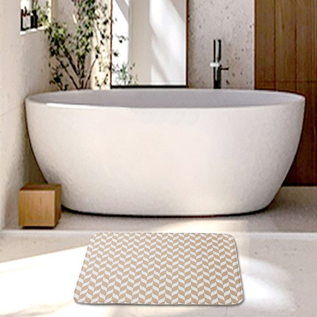 Tapete De Banheiro Beige Herringbone Pattern Bath Mat (Criador carregado)