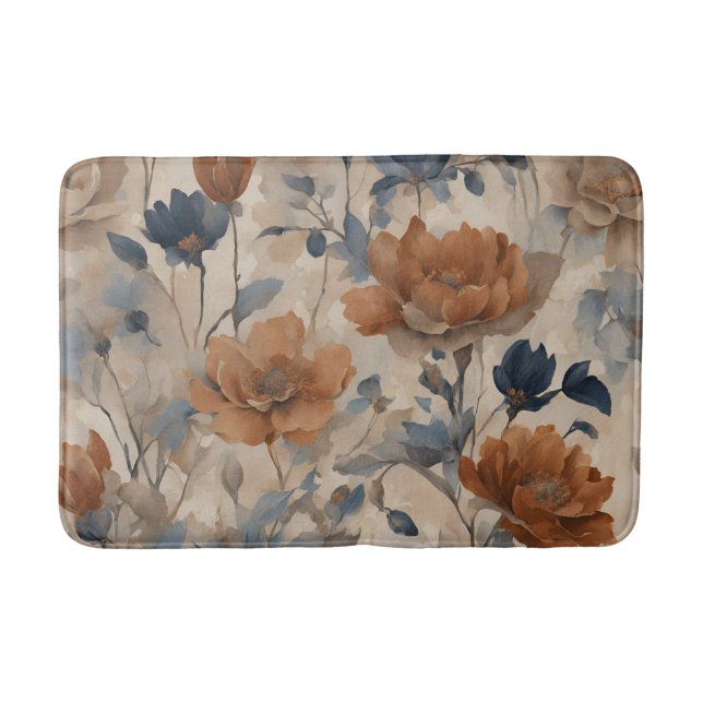 Tapete De Banheiro Beige Laranja Queimado Marinho Azul (Frente)