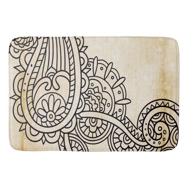 Tapete De Banheiro Beige Mehndi Motif Bath Mat (Frente)