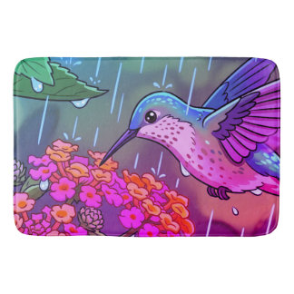 Tapete De Banheiro Beija-flor Bebendo Néctar de Flores de Lantana i