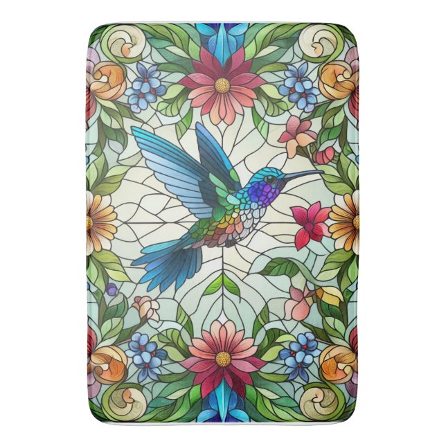 Tapete De Banheiro Beija-flor Gracioso com Efeito de Vitral (Frente Vertical)