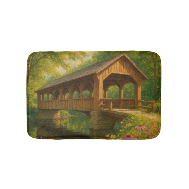 Tapete De Banheiro Bela arte de ponte coberta de verão (frente)