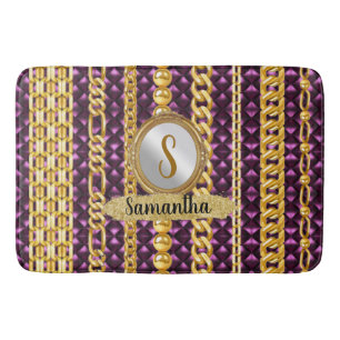Tapete De Banheiro Bela Veludo Roxo Dourado Monograma Chic Elegante