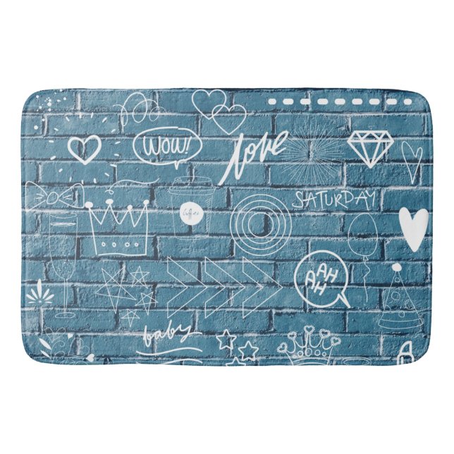 Tapete De Banheiro Belo Grafite na Caligrafia Verde da Parede (Frente)