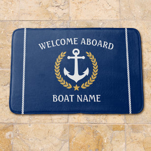Tapete De Banheiro Bem-vindo a bordo Nome do Barco Anchor Dourado Mar