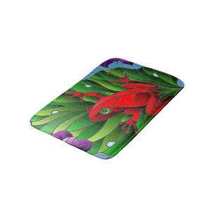 Tapete De Banheiro Benjamin, Sapo Vermelho Flor Lente Verde Folha