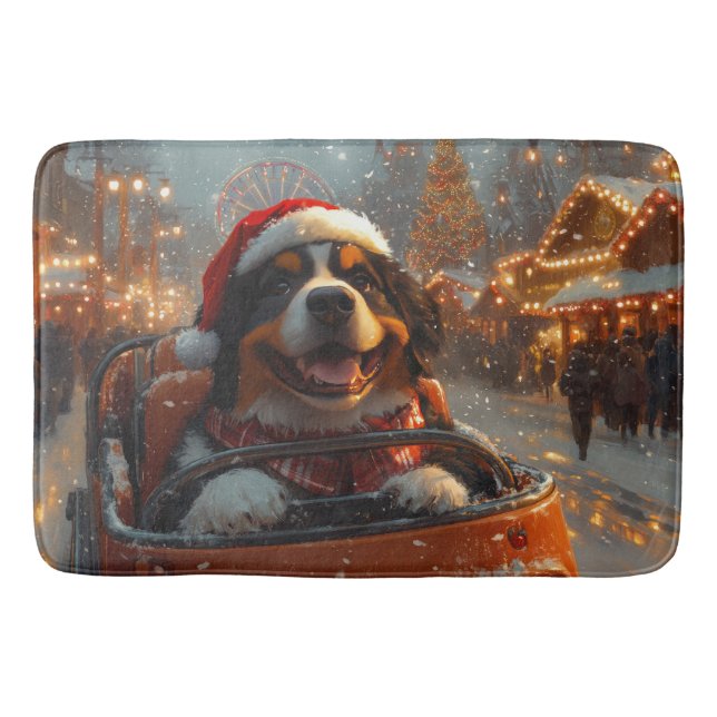 Tapete De Banheiro Bernese Mountain Dog Roller Porta copos Natal (Frente)