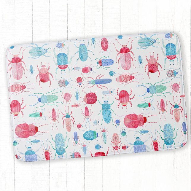 Tapete De Banheiro Besouros e Insetos (Watercolor bugs and beetles bath mat)