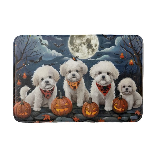 Tapete De Banheiro Bichon Frise Halloween Spooky (Frente)