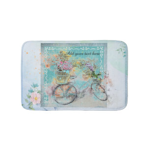 Tapete De Banheiro Bicicleta com cestos de flores em burlap azuis