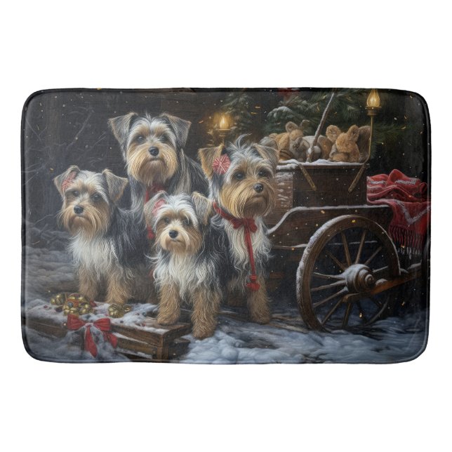 Tapete De Banheiro Biewer Terrier Snowy Sleigh Decor de Natal (Frente)