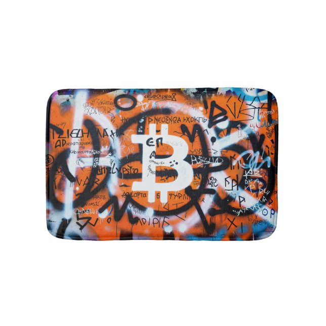 Tapete De Banheiro "Bitcoin Graffiti" (Estilo #4) Arte de Rua (frente)