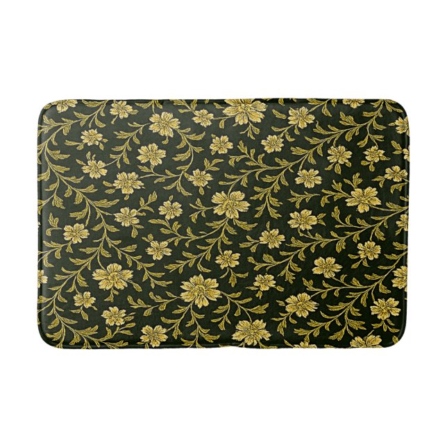 Tapete De Banheiro Black and Gold Floral  (Frente)