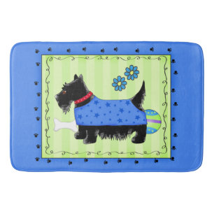 Tapete De Banheiro Black Scottie Terrier Blue e Verde limão