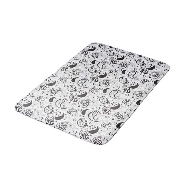 Tapete De Banheiro Black & White Paisley Pattern –Elegant Textile Art (Angulado)
