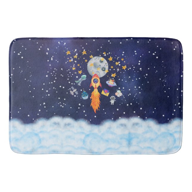 Tapete De Banheiro Blast Off Rocketship Kids Bath Mat Bathroom Decor (Frente)