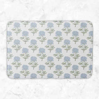 Tapete De Banheiro Bloco de Impressão Floral Peônia Branco Azul Verde