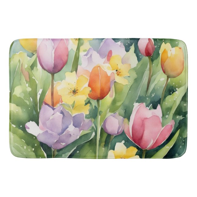 Tapete De Banheiro Blooming Tulips in watercolors (Frente)