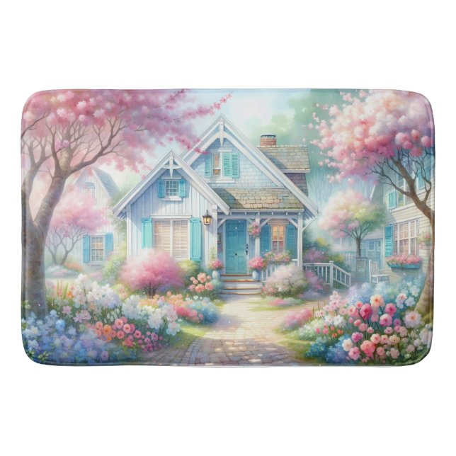 Tapete De Banheiro Blossom Lane Blue Cottage Garden (Frente)