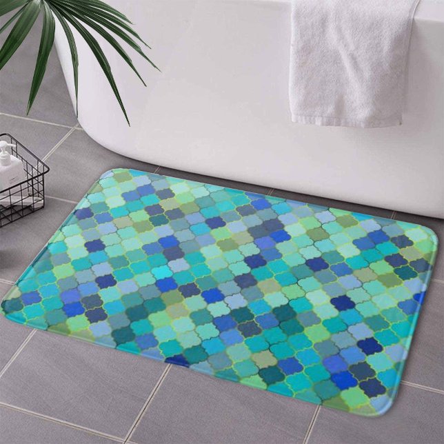 Tapete De Banheiro Blue Aqua Moroccan Mosaic Pattern (Blue Aqua Moroccan Mosaic Pattern Bath Mat)