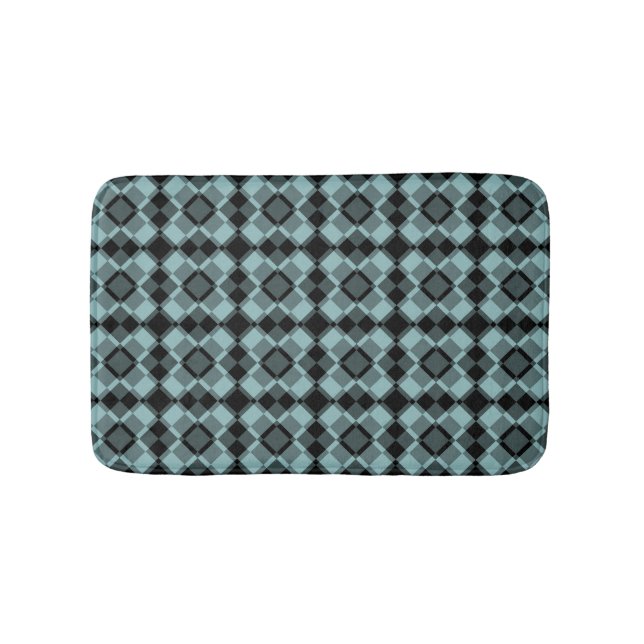 Tapete De Banheiro Blue Black Checker Argyle Pattern (frente)