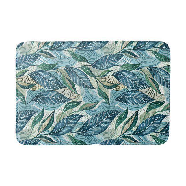 Tapete De Banheiro Blue Botanical Wave Modern Pattern (Frente)
