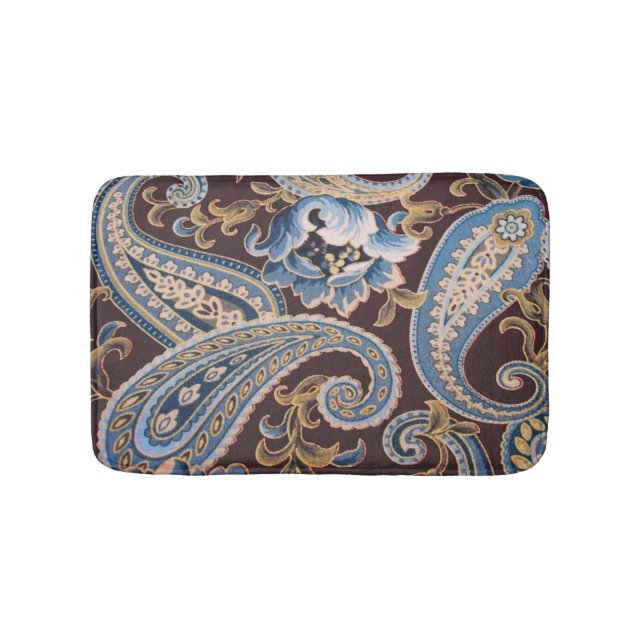 Tapete De Banheiro Blue Brown Vintage Paisley New (frente)
