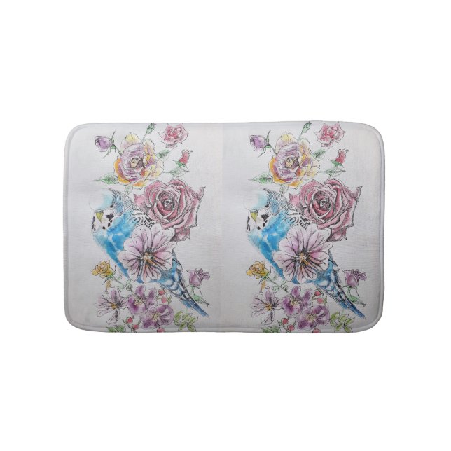 Tapete De Banheiro Blue Budget & Rosa Art Flores florais Bath Mat (frente)
