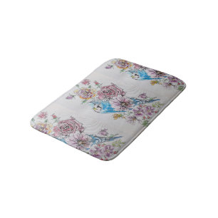 Tapete De Banheiro Blue Budgie & Rosas Art flores florais Bath Mat