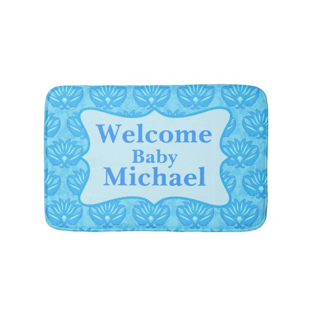 Tapete De Banheiro Blue Damask Welcome Name Personalizado Baby Boy Ru (frente)