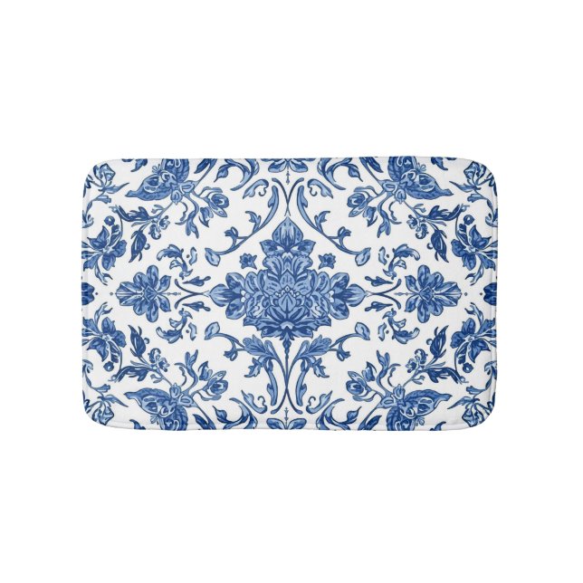 Tapete De Banheiro Blue Floral Chinoiserie White Watercolor (frente)