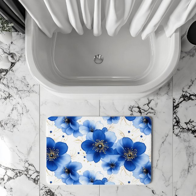 Tapete De Banheiro Blue Floral Pattern with Gold Accents (Criador carregado)