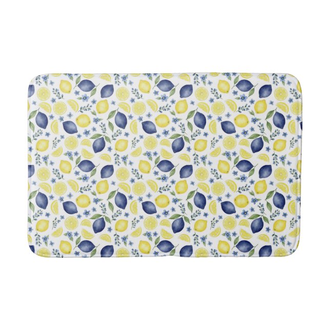 Tapete De Banheiro Blue French Country Lemon Pattern (Frente)