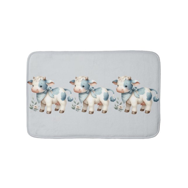 Tapete De Banheiro Blue Gingham Baby Cow Pastel Farm Aesthetic (frente)