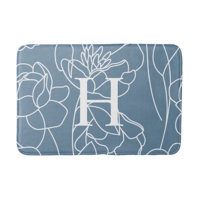Tapete De Banheiro Blue Modern Elegant Wildflower Monogram (Frente)