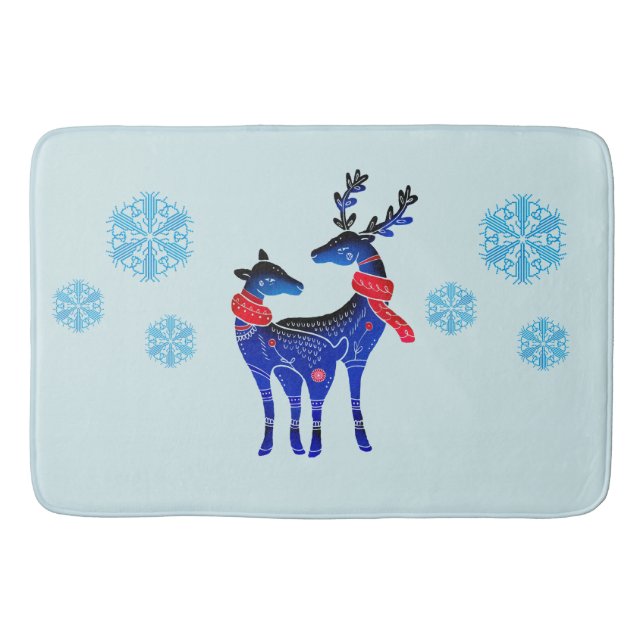 Tapete De Banheiro Blue Nordic Christmas Reindepaer (Frente)