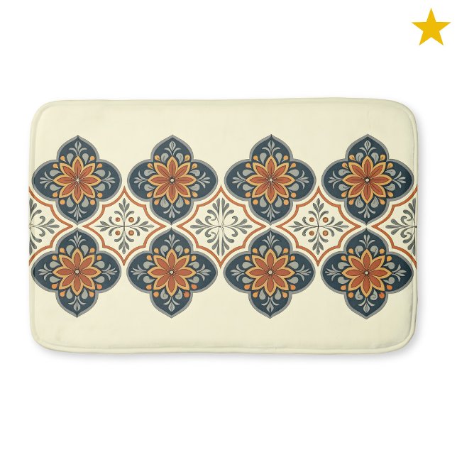 Tapete De Banheiro Blue Orange Spanish Tile Flower Pattern  (Criador carregado)