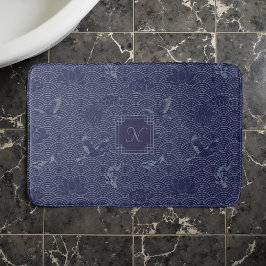 Tapete De Banheiro Blue Traditional Japanese Wave Seigaiha Monogram