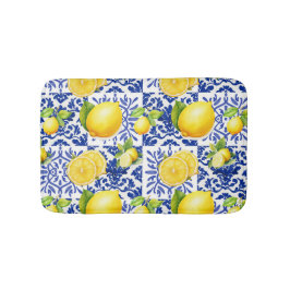 Tapete De Banheiro Blue White Lemon Tile Pattern Mediterranean Citrus