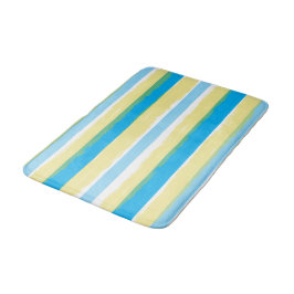 Tapete De Banheiro Blue White Yellow Summer Stripes