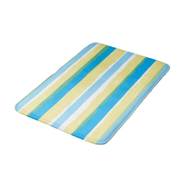 Tapete De Banheiro Blue White Yellow Summer Stripes (Angulado)