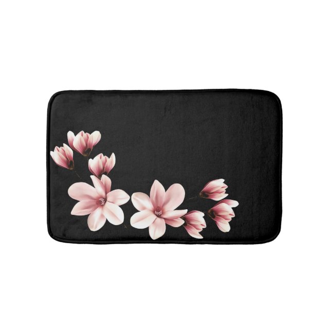 Tapete De Banheiro Blush Magnolias em Preto (frente)