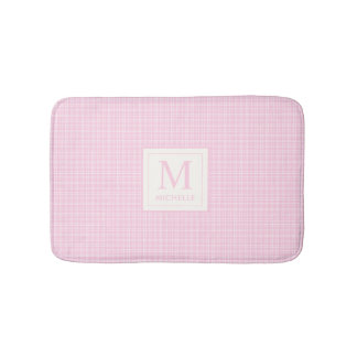Tapete De Banheiro Blush Pastel Macio Rosa Bebê e Xadrez Branco
