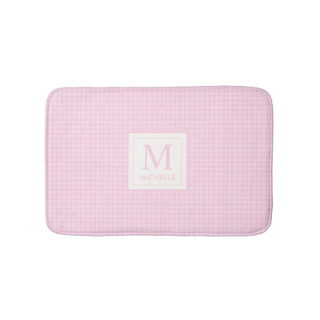 Tapete De Banheiro Blush Pastel Macio Rosa Bebê e Xadrez Branco (frente)