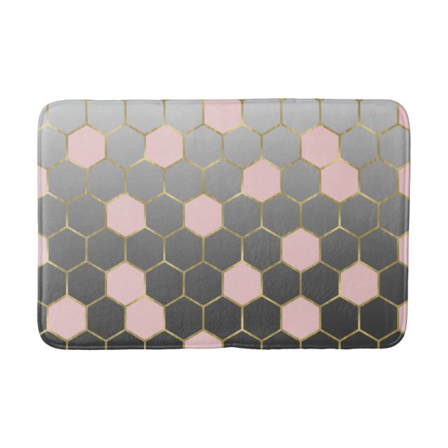 Tapete De Banheiro Blush Rosa Cinza e Dourado Hexágono Glam Moderno (Frente)